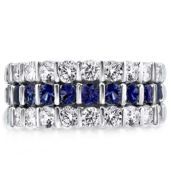 Triple Row Created Sapphire Wedding Band in Sterling Silver (5.15 CT. TW.)