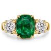 Emerald & Sapphire 3-Stone Cushion Cut Engagement Ring - 18K Gold Plated Sterling Silver