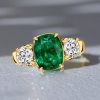 Emerald & Sapphire 3-Stone Cushion Cut Engagement Ring - 18K Gold Plated Sterling Silver