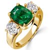 Emerald & Sapphire 3-Stone Cushion Cut Engagement Ring - 18K Gold Plated Sterling Silver