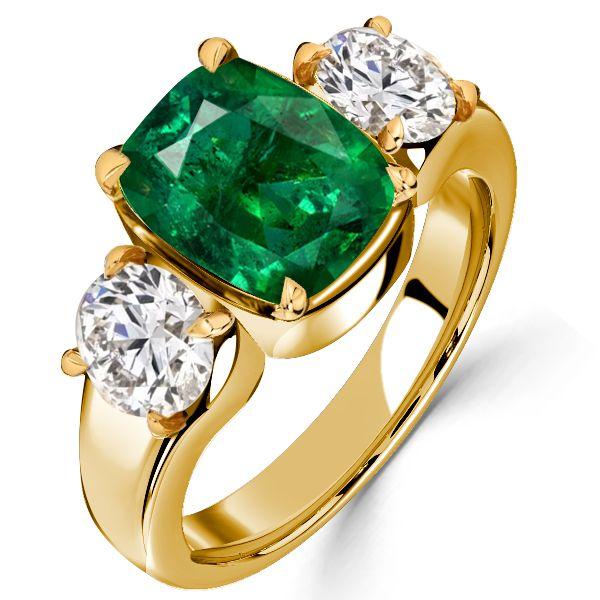 Emerald & Sapphire 3-Stone Cushion Cut Engagement Ring - 18K Gold Plated Sterling Silver