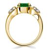 Emerald & Sapphire 3-Stone Cushion Cut Engagement Ring - 18K Gold Plated Sterling Silver