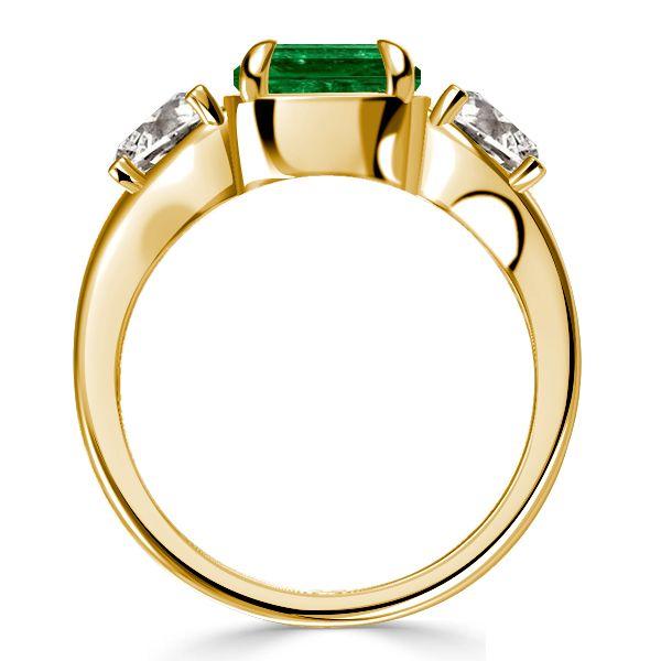 Emerald & Sapphire 3-Stone Cushion Cut Engagement Ring - 18K Gold Plated Sterling Silver