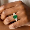 Emerald & Sapphire 3-Stone Cushion Cut Engagement Ring - 18K Gold Plated Sterling Silver