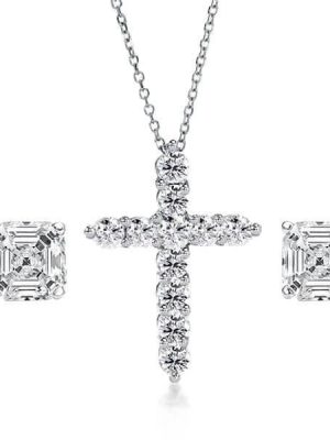925 Sterling Silver Cross Necklace and Earrings Jewelry Set