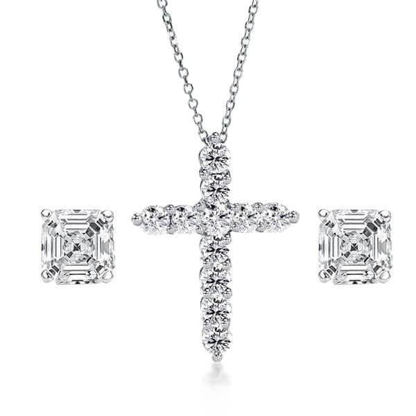 925 Sterling Silver Cross Necklace and Earrings Jewelry Set