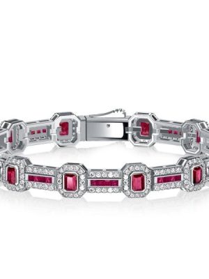 Emerald Cut Ruby Bracelet in 925 Sterling Silver with Box Clasp