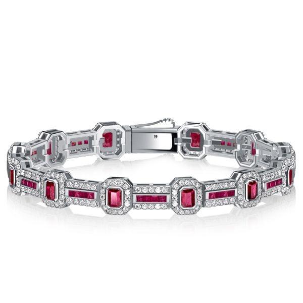 Emerald Cut Ruby Bracelet in 925 Sterling Silver with Box Clasp