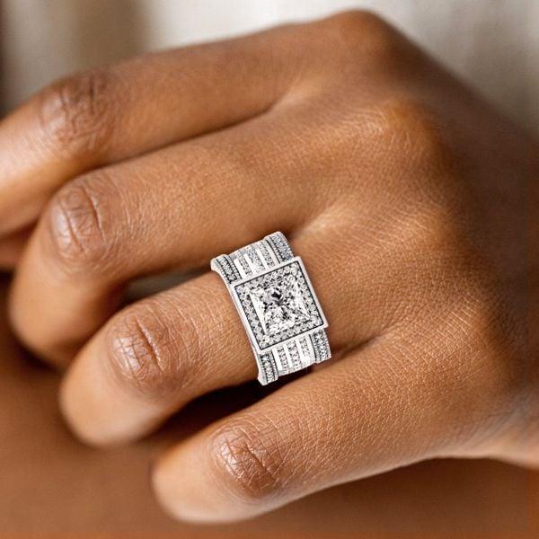 Sterling Silver Wedding Ring Set for Her with 3.00 CT Center Stone