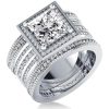 Sterling Silver Wedding Ring Set for Her with 3.00 CT Center Stone