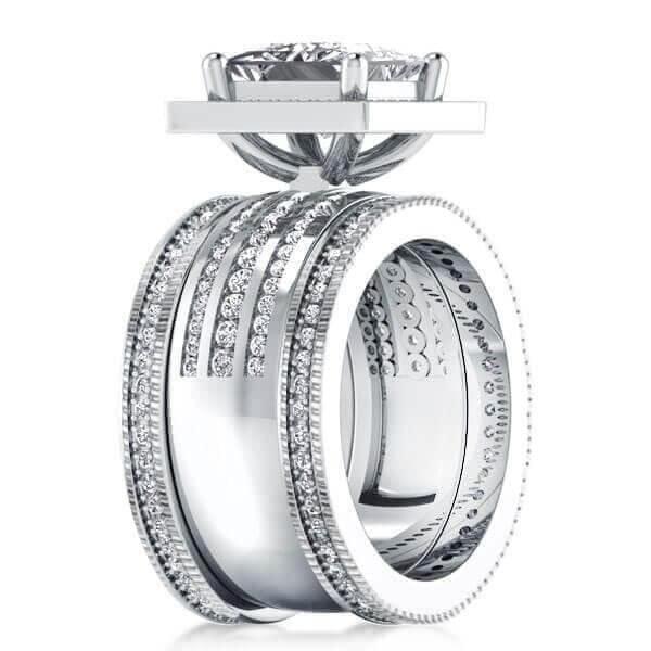 Sterling Silver Wedding Ring Set for Her with 3.00 CT Center Stone