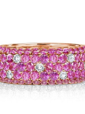 Rose Gold Pink Sapphire Eternity Wedding Band - Pave Setting - 4.55 CT