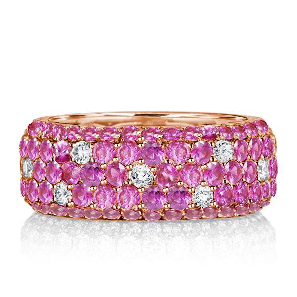 Rose Gold Pink Sapphire Eternity Wedding Band - Pave Setting - 4.55 CT