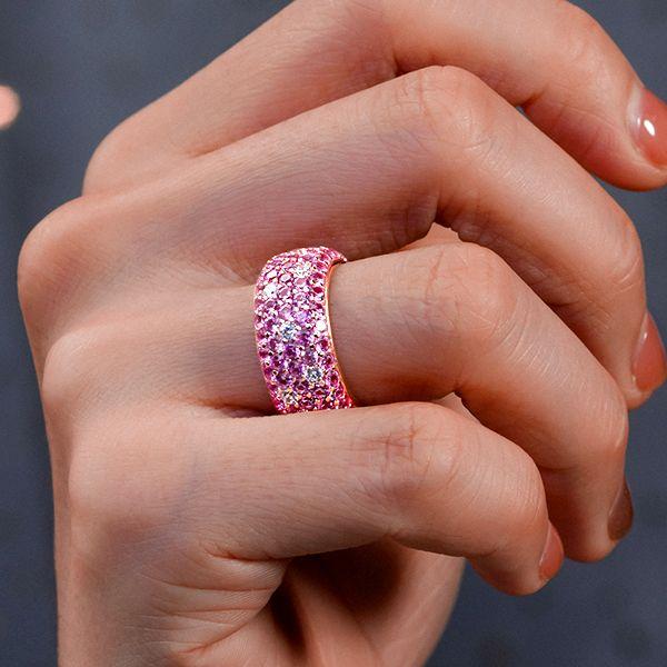 Rose Gold Pink Sapphire Eternity Wedding Band - Pave Setting - 4.55 CT
