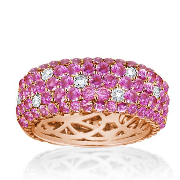 Rose Gold Pink Sapphire Eternity Wedding Band - Pave Setting - 4.55 CT