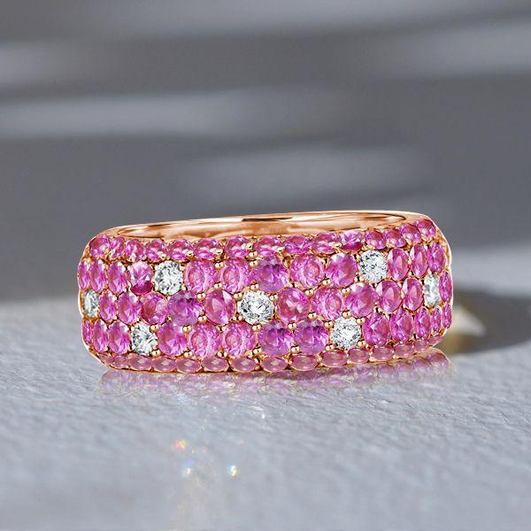 Rose Gold Pink Sapphire Eternity Wedding Band - Pave Setting - 4.55 CT