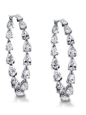 Pear Cut Hoop Earrings - Inside Out 925 Sterling Silver - White, Gold, Rose Gold