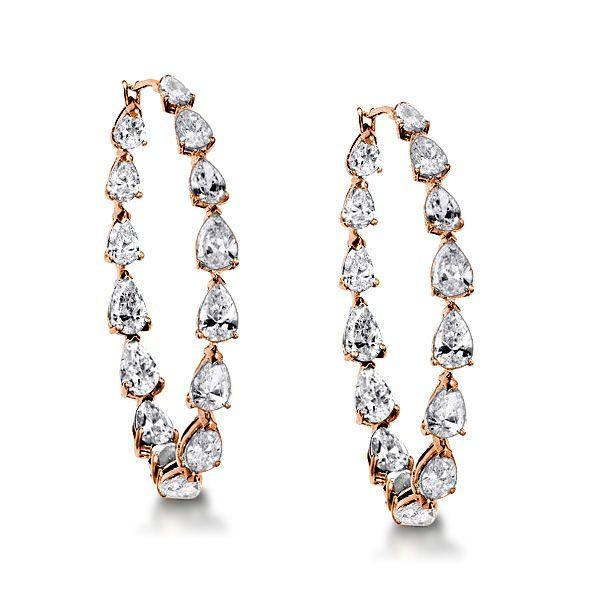 Pear Cut Hoop Earrings - Inside Out 925 Sterling Silver - White, Gold, Rose Gold