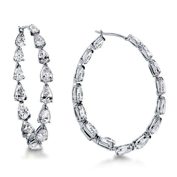 Pear Cut Hoop Earrings - Inside Out 925 Sterling Silver - White, Gold, Rose Gold