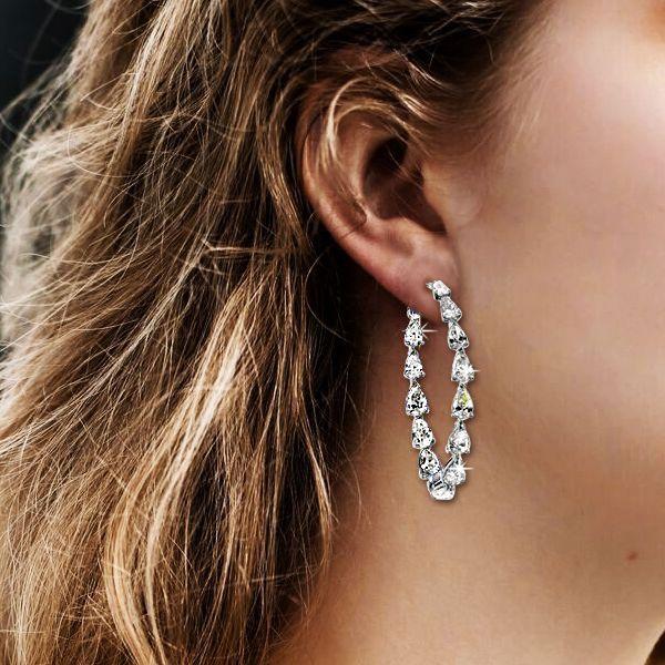 Pear Cut Hoop Earrings - Inside Out 925 Sterling Silver - White, Gold, Rose Gold