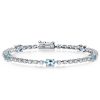 Aquamarine and White Stone Oval Cut Tennis Bracelet in Sterling Silver
