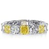 White & Yellow Topaz Cushion Cut Eternity Band in Sterling Silver
