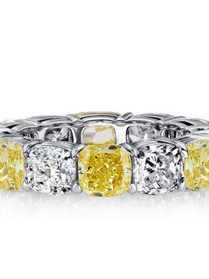 White & Yellow Topaz Cushion Cut Eternity Band in Sterling Silver