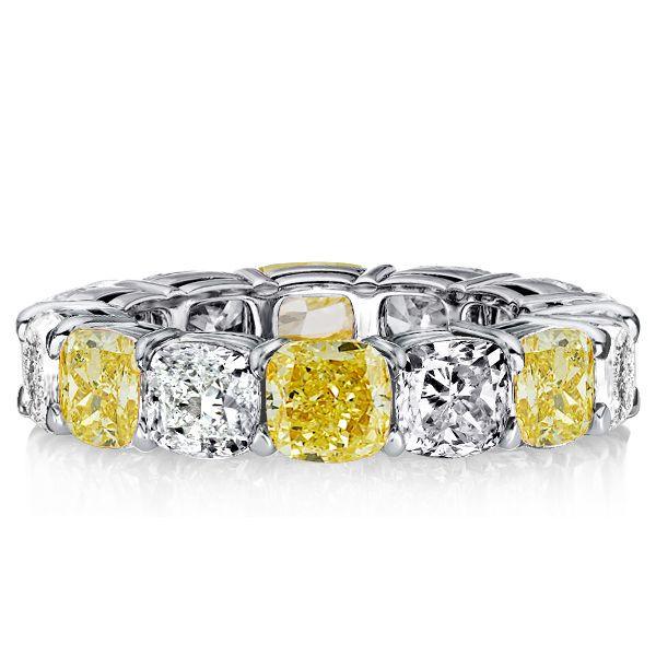 White & Yellow Topaz Cushion Cut Eternity Band in Sterling Silver