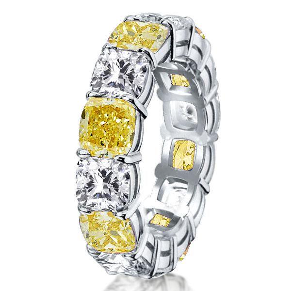 White & Yellow Topaz Cushion Cut Eternity Band in Sterling Silver