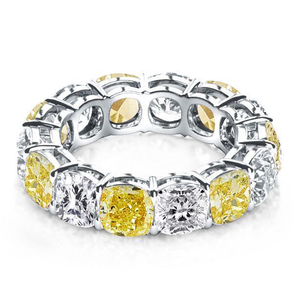 White & Yellow Topaz Cushion Cut Eternity Band in Sterling Silver