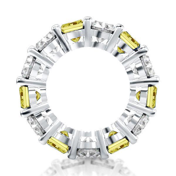 White & Yellow Topaz Cushion Cut Eternity Band in Sterling Silver
