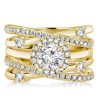 Halo Engagement Ring Set - 18K Gold Plated Sterling Silver, 2.16 CT. TW.