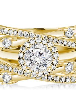 Halo Engagement Ring Set - 18K Gold Plated Sterling Silver, 2.16 CT. TW.