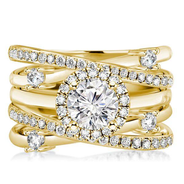 Halo Engagement Ring Set - 18K Gold Plated Sterling Silver, 2.16 CT. TW.