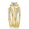 Halo Engagement Ring Set - 18K Gold Plated Sterling Silver, 2.16 CT. TW.