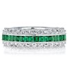 Sterling Silver White & Green Cubic Zirconia Eternity Wedding Band - Triple Row