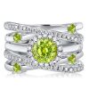 Halo Peridot Engagement Ring Set - 925 Sterling Silver