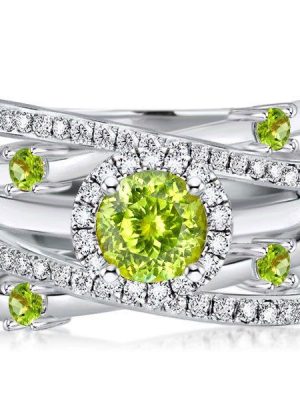 Halo Peridot Engagement Ring Set - 925 Sterling Silver