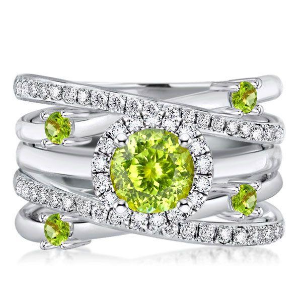 Halo Peridot Engagement Ring Set - 925 Sterling Silver