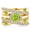 Halo Peridot Engagement Ring Set - 925 Sterling Silver