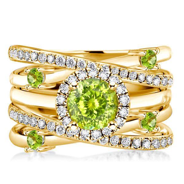 Halo Peridot Engagement Ring Set - 925 Sterling Silver