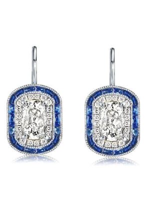 Sterling Silver Double Halo Drop Earrings with 3.20 CT. TW. Center Stones