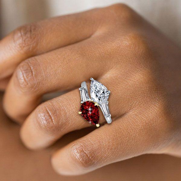 Pear-Shaped Twin Garnet Engagement Ring in Sterling Silver