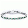 Dainty Emerald and Sapphire Tennis Bracelet for Women in Rhodium-Plated Sterling Silver
