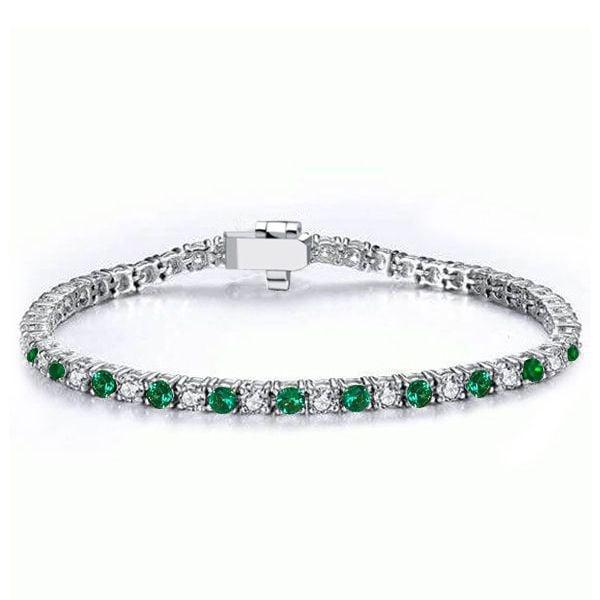 Dainty Emerald and Sapphire Tennis Bracelet for Women in Rhodium-Plated Sterling Silver