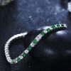 Dainty Emerald and Sapphire Tennis Bracelet for Women in Rhodium-Plated Sterling Silver