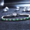Dainty Emerald and Sapphire Tennis Bracelet for Women in Rhodium-Plated Sterling Silver