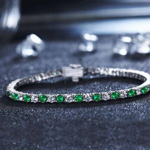Dainty Emerald and Sapphire Tennis Bracelet for Women in Rhodium-Plated Sterling Silver