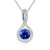 Blue Sapphire Twist Pendant Necklace - Sterling Silver Pave Halo - 17-22 Inch Chain