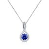 Blue Sapphire Twist Pendant Necklace - Sterling Silver Pave Halo - 17-22 Inch Chain